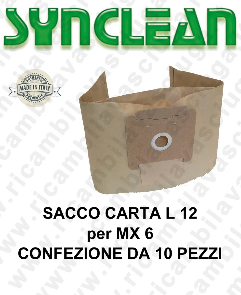 sacchetti CARTA litri 12 per aspirapolvereMAXICLEAN mod. MX 6 confezione da 10 pezzi